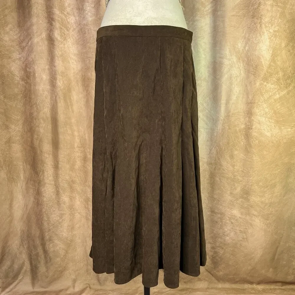 Vintage Y2K Maxi Skirt Faux Suede Flowy Brown Boho Whimsigoth Peasant 2000s Folk